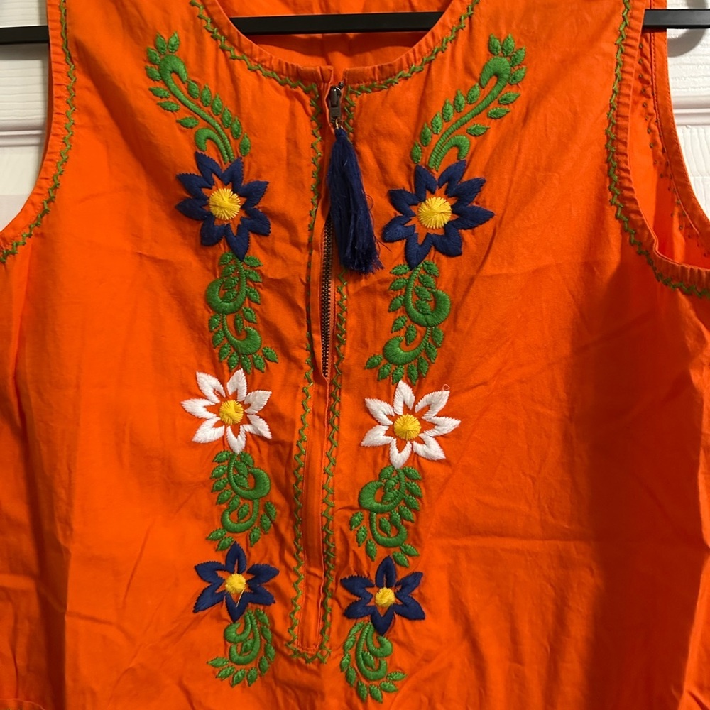 Sister Mary Floral Embroidered Tank Shift Dress Womens SZ M Orange Boho - Picture 2 of 5